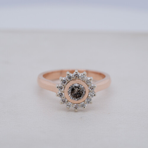 Salt and Pepper Diamond Halo Ring