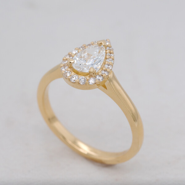 Yellow Gold Pear Cut Diamond Halo Ring Angle 1080x1080