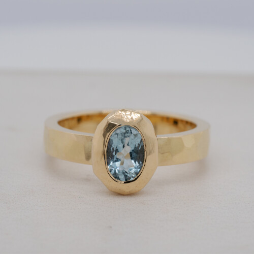 Aquamarine Hammered Gold Ring