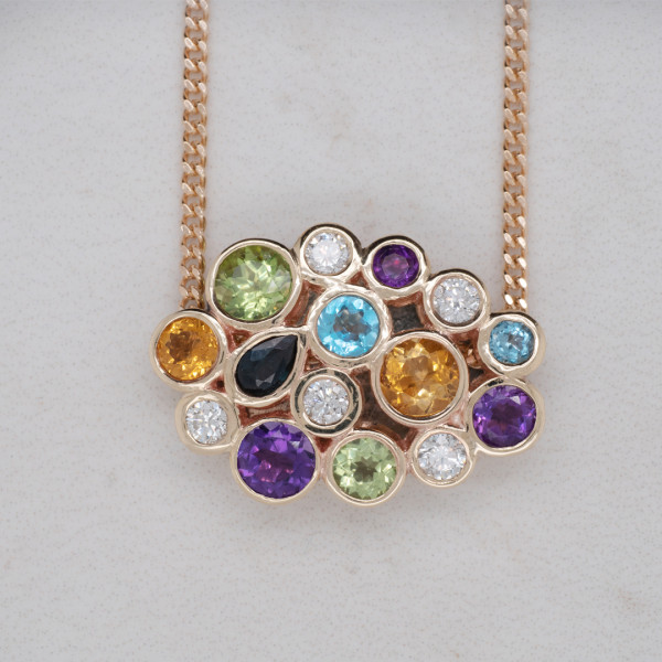 Gemstone and Diamond Cluster Pendant