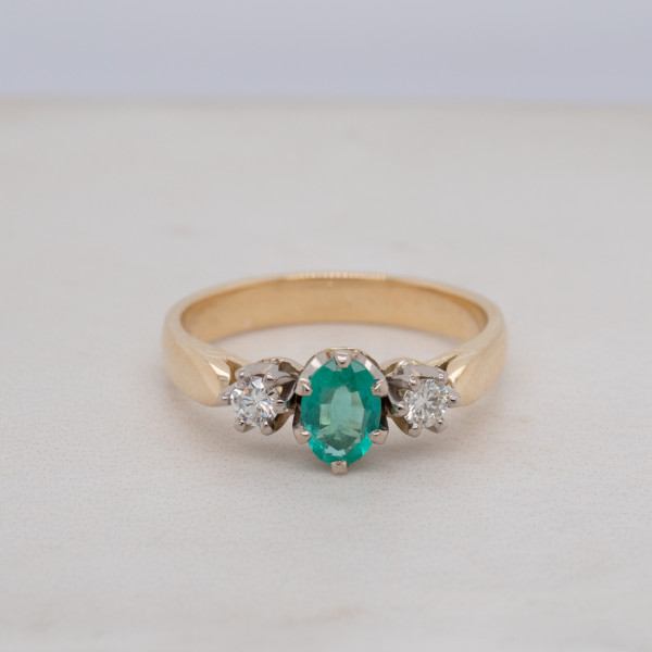 Emerald and Diamond Three Stone Ring