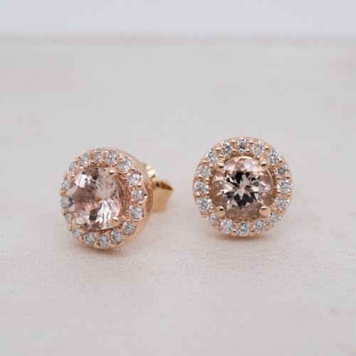 Morganite and Diamond Halo Stud Earrings