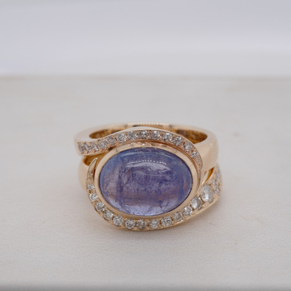 Cabochon Tanzanite and Diamond Ring Set