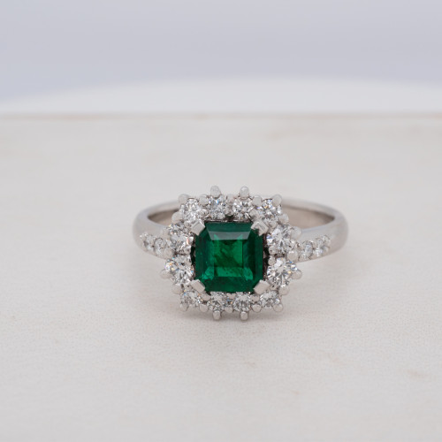 Emerald and Diamond Halo Ring