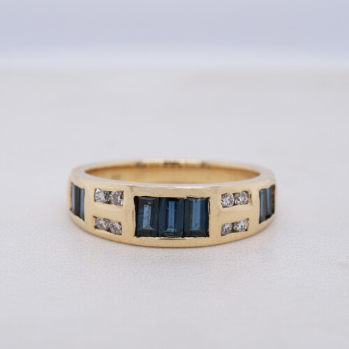 Sapphire and Diamond Wide Yellow Gold Band Cluster Ring