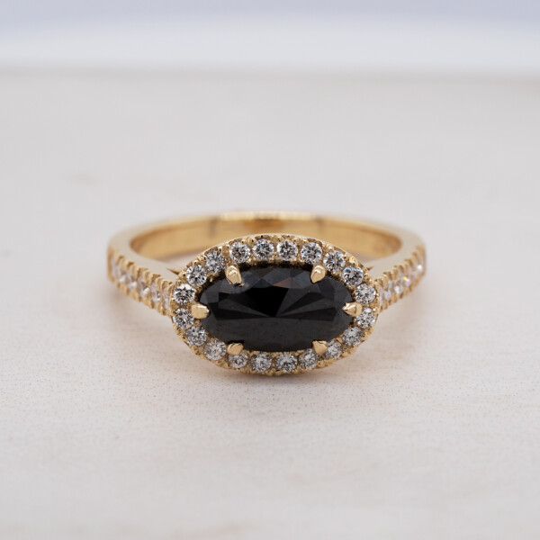 Rose Cut Black Diamond Yellow Gold Ring