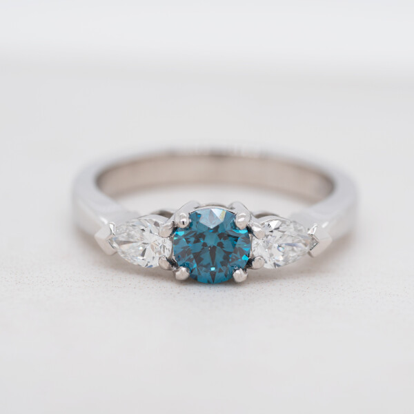 Aquamarine and Diamond Three Stone Ring