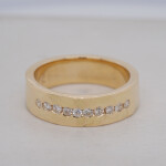 Diamond Set Hammered Yellow Gold Band