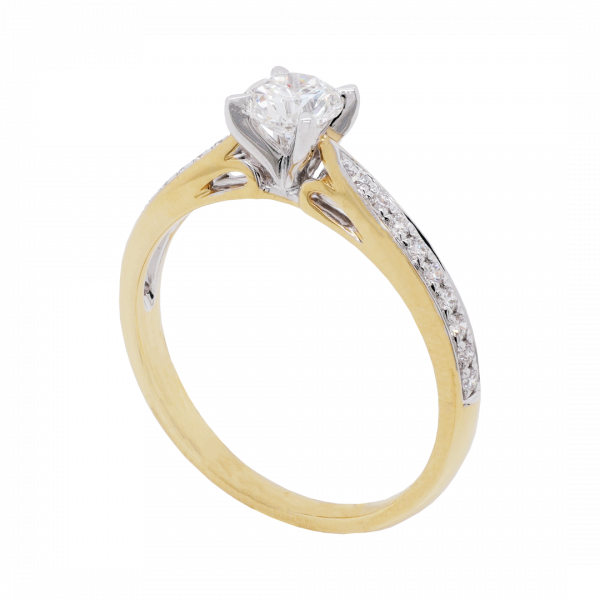 Diamond Solitaire with Grain Set Diamond Band Ring