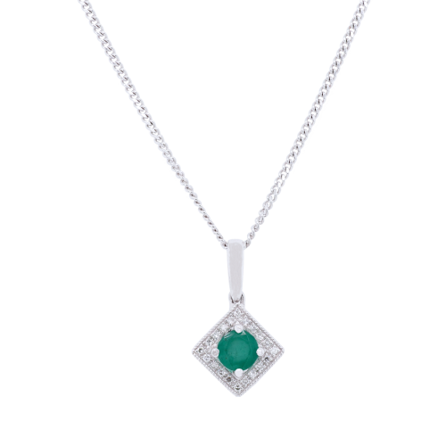 Emerald and Diamond Halo Pendant