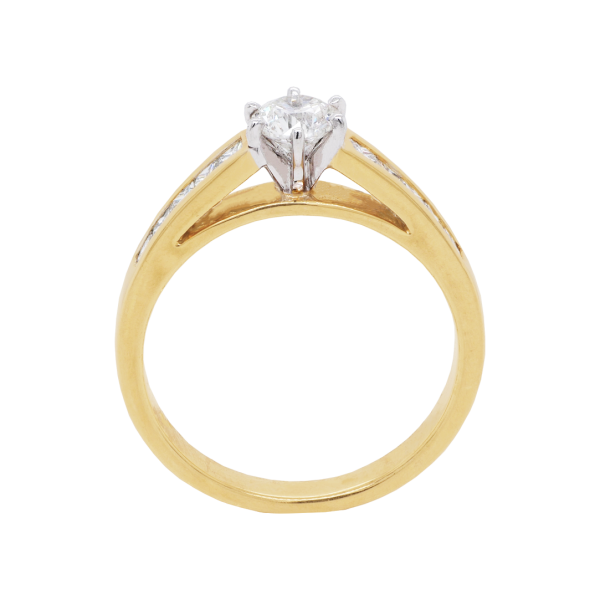 6 claw brilliant diamond solitaire princess shoulders yellow gold ring front 1083x1083