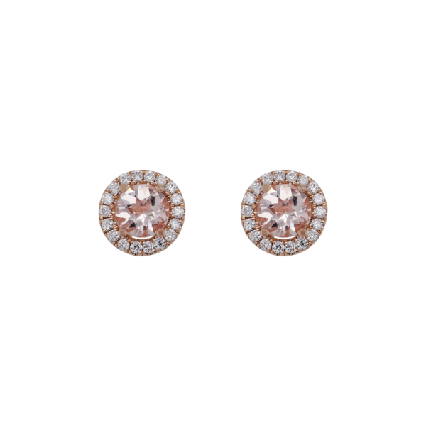 Morganite and Diamond Halo Stud Earrings