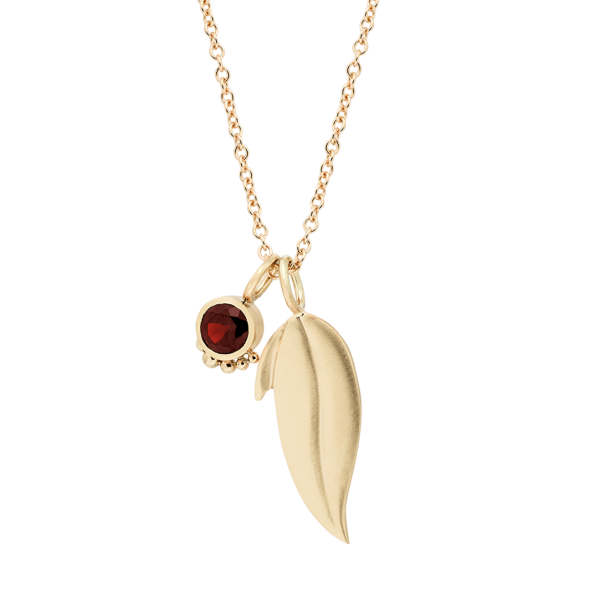 Yellow Gold and Garnet Leaf Pendant