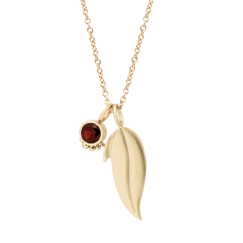 Yellow Gold and Garnet Leaf Pendant