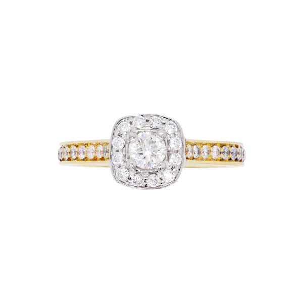 round cut diamond cushion shaped halo ring yellow gold top 1083x1083