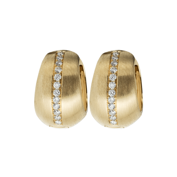 Brushed Yellow Gold & Diamond Earrings