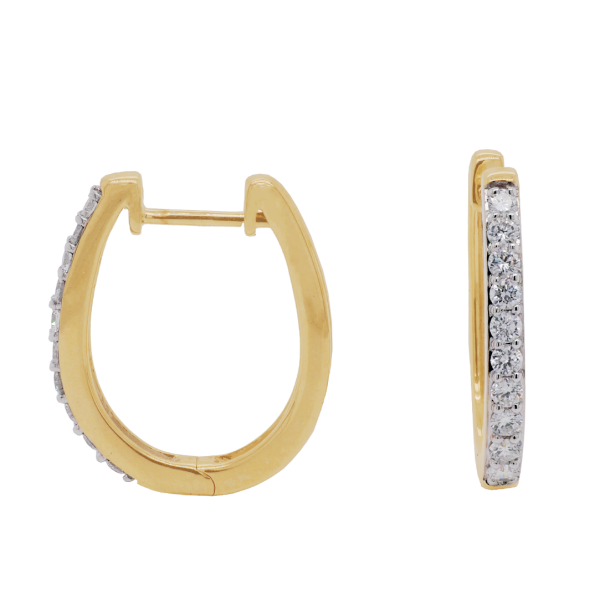 Yellow Gold Grain Set Diamond Hoop Earrings