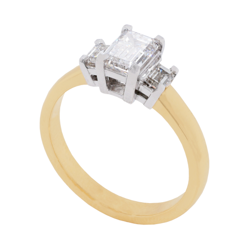 Classic Three Stone Emerald Cut Diamond Ring