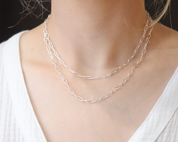 Hailey Rectangular Chain Necklace Silver - PORTRAIT REPORT(포트레이트리포트)