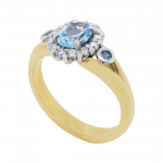Aquamarine and Diamond Halo Cluster Ring