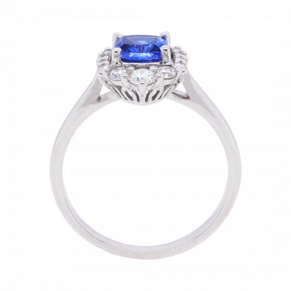 040408 Tanzanite Cushion Diamond Halo Ring Front 1080x1080 copy