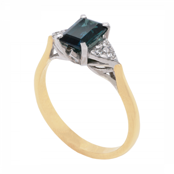 Teal Tourmaline and Diamond Ring