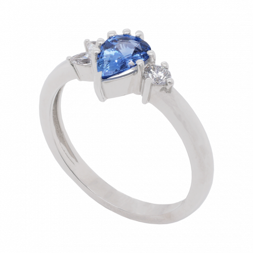 Pear Sapphire Asymmetric Cluster Ring