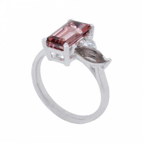 Garnet and Quartz Asymmetric Cluster Ring 