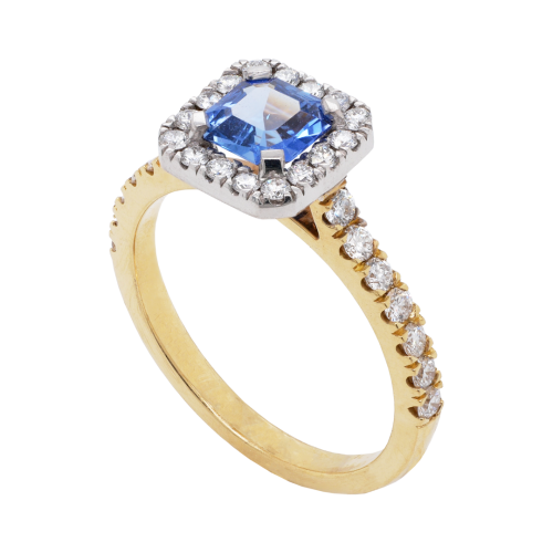 Ceylon Sapphire and Diamond Halo Ring