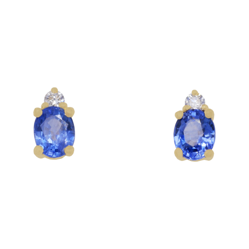 Delicate Oval Sapphire and Diamond Stud Earrings
