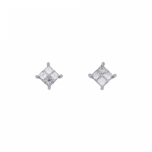 Princess Cut Four Diamond Stud Earrings