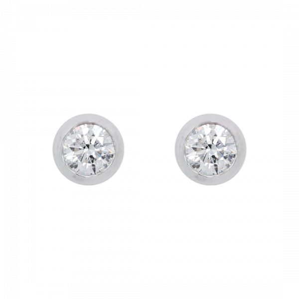 Rubover Set Diamond Solitaire Stud Earrings