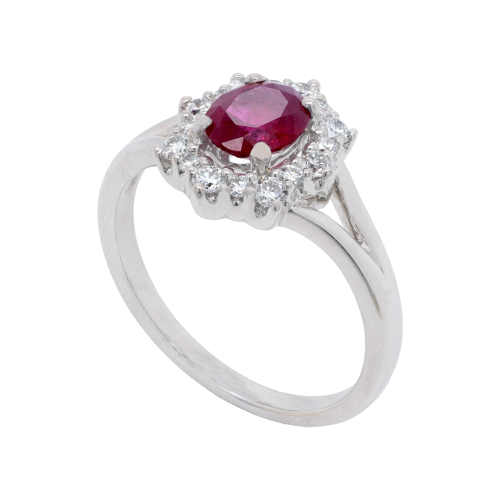 Ruby and Diamond Halo Cluster Ring