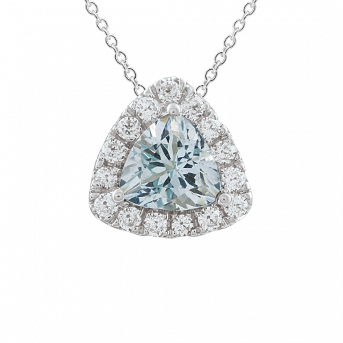 Trilliant Aquamarine and Diamond Halo Necklace