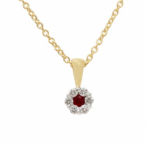 Ruby and Diamond Halo Cluster Pendant