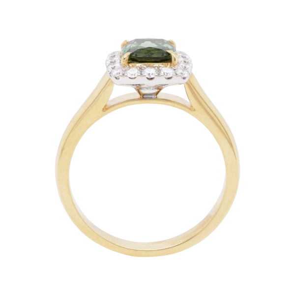 040391 Cushion Green Tourmaline Diamond Halo Ring Front 1080x1080