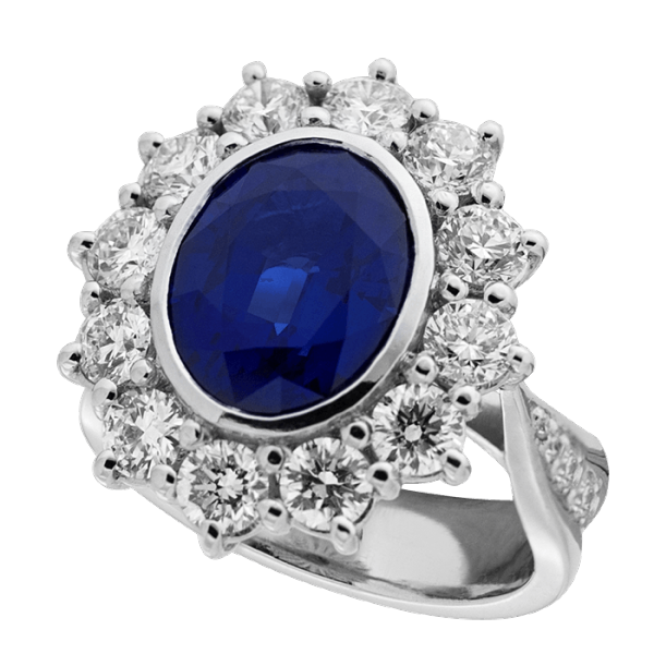 Classic Madagascar Sapphire and Diamond Cluster