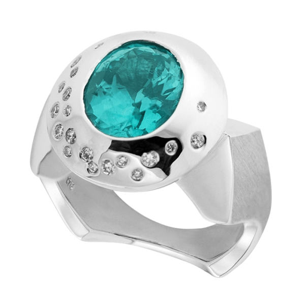Apatite and Diamond Modern Ring