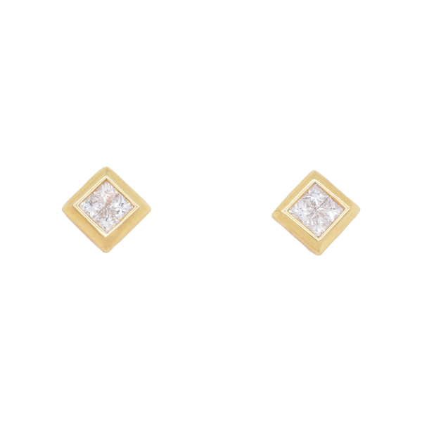 Yellow Gold Princess Cut Diamond Cluster Studs