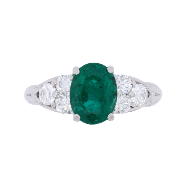Emerald Oval Diamond Vintage Ring Platinum Top 1080x1080