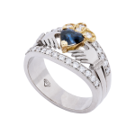 Heart Shaped Sapphire and Diamond Claddagh Ring