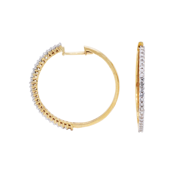 Yellow Gold Claw Set Diamond Hoop Earrings