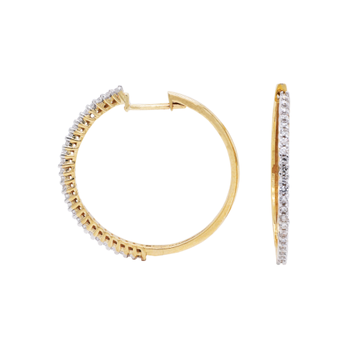 Yellow Gold Claw Set Diamond Hoop Earrings