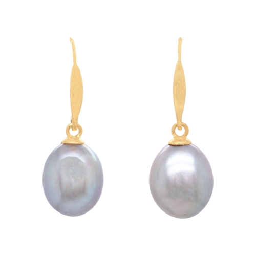 Grey Pearl Drop Hook Earrings