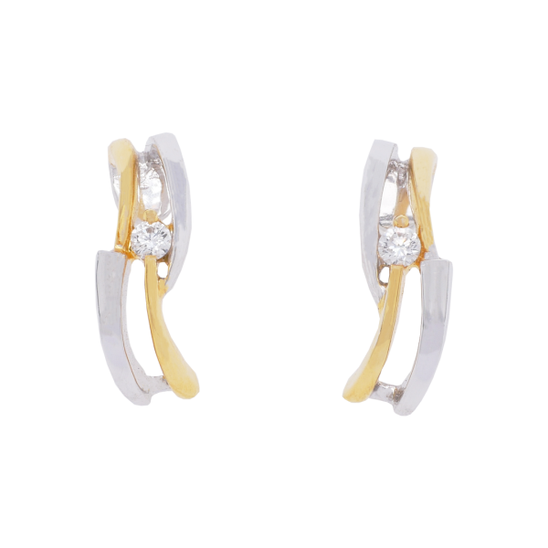 Two Tone Diamond Huggie Stud Earrings