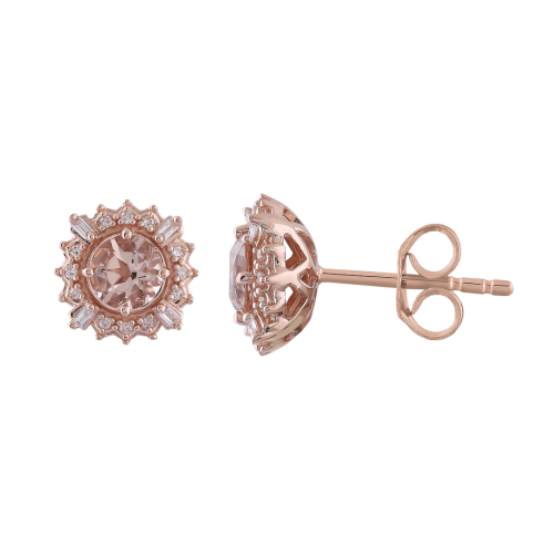 Morganite and Diamond Cluster Halo Stud Earrings