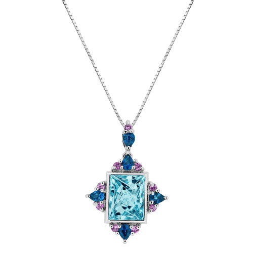 Crisscut Aquamarine and Sapphire Pendant