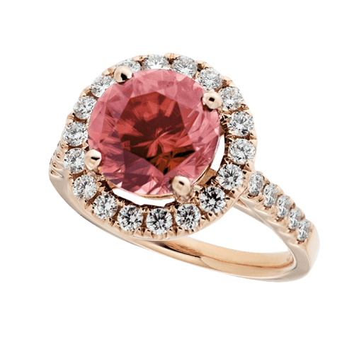 Round Zircon and Diamond Halo Set Ring