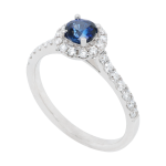 Round Ceylon Sapphire and Diamond Halo Ring