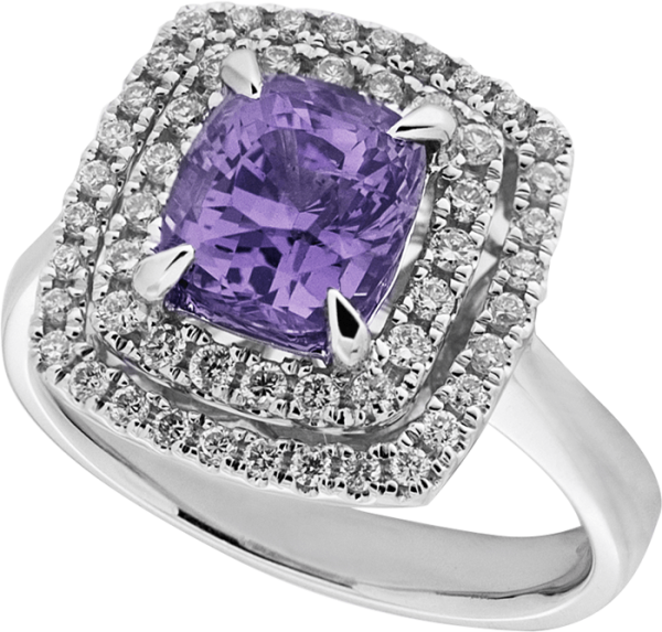 Purple Spinel and Diamond Double Halo Set Ring
